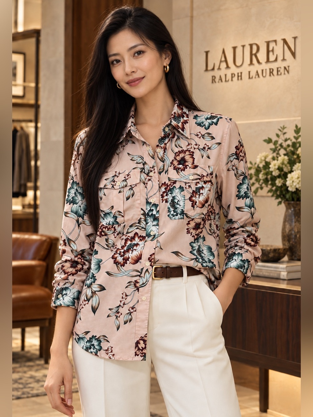 Lauren Ralph Lauren Floral Cotton Button Down Shirt M